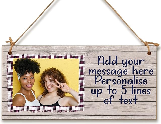 Personalised Wooden Plaque with Photo Add Your Own Message Friendship BFFs Family Door Sign Hanging Gift Home Decor