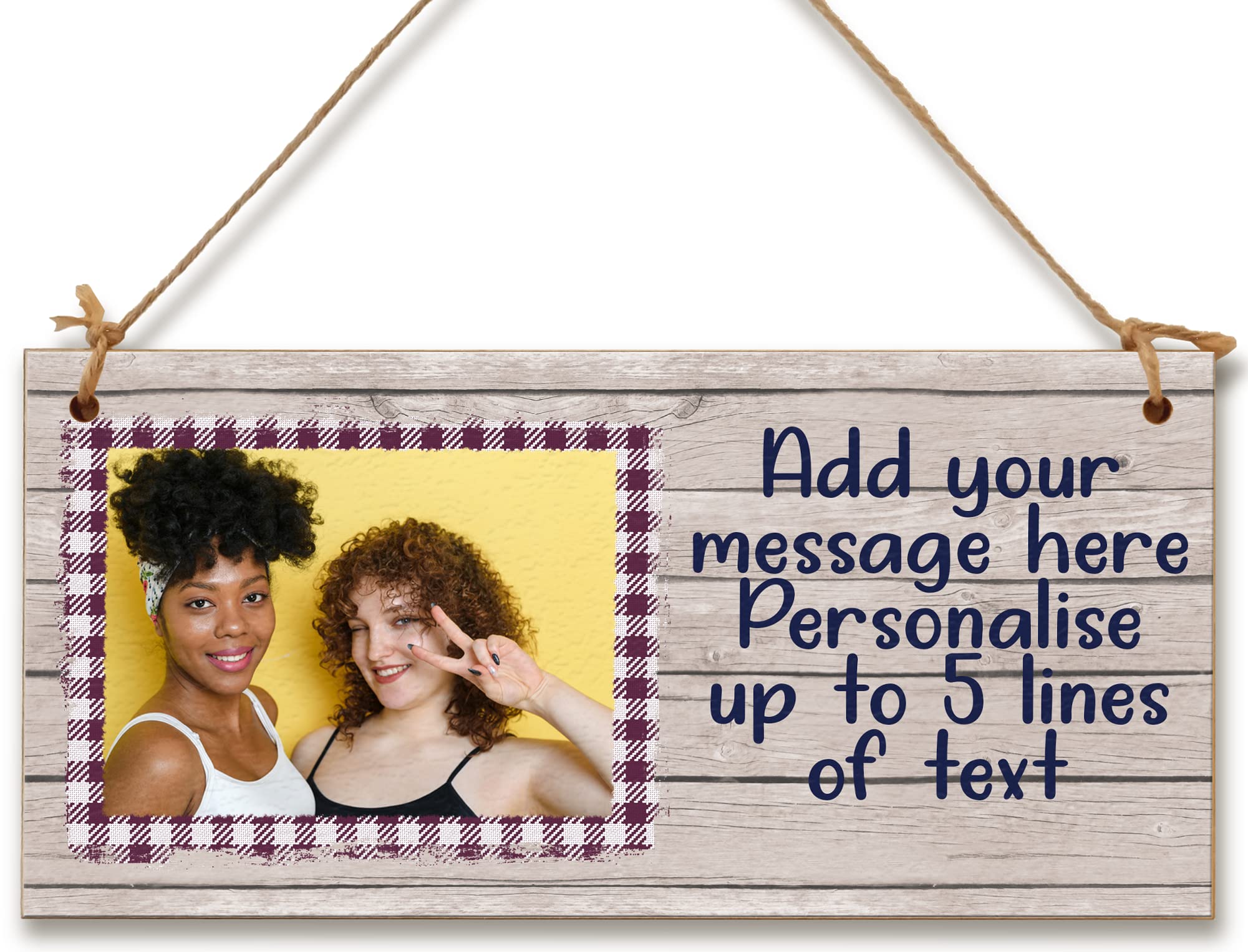 The Plum Penguin Natural Wood Personalised Wooden Plaque With Photo Add Your Own Message Friendship Bffs Family Door Sign Hanging Gift Home Decor