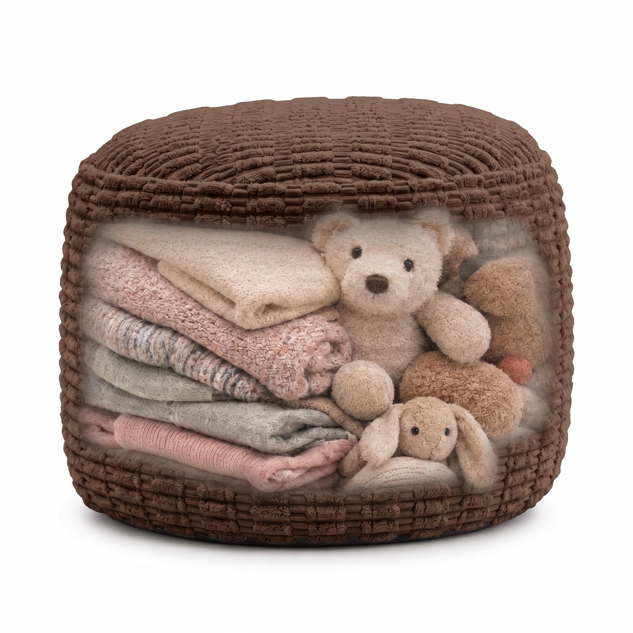 Pouf Ottoman Cover Only, Chocolate Brown, 20"x13", Small Storage Cover