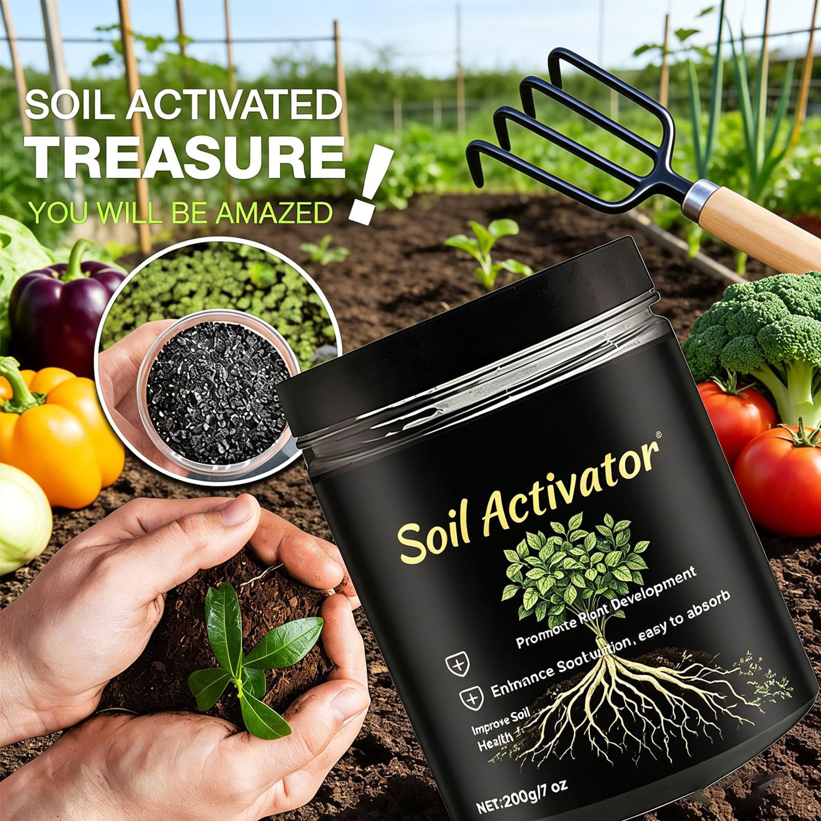 Activateur de sol, activateur de sol pour plantes, formule hydrosoluble, stimule le développement racinaire des légumes, des fleurs, des plantes de pelouse, amendement du sol (3pcs)