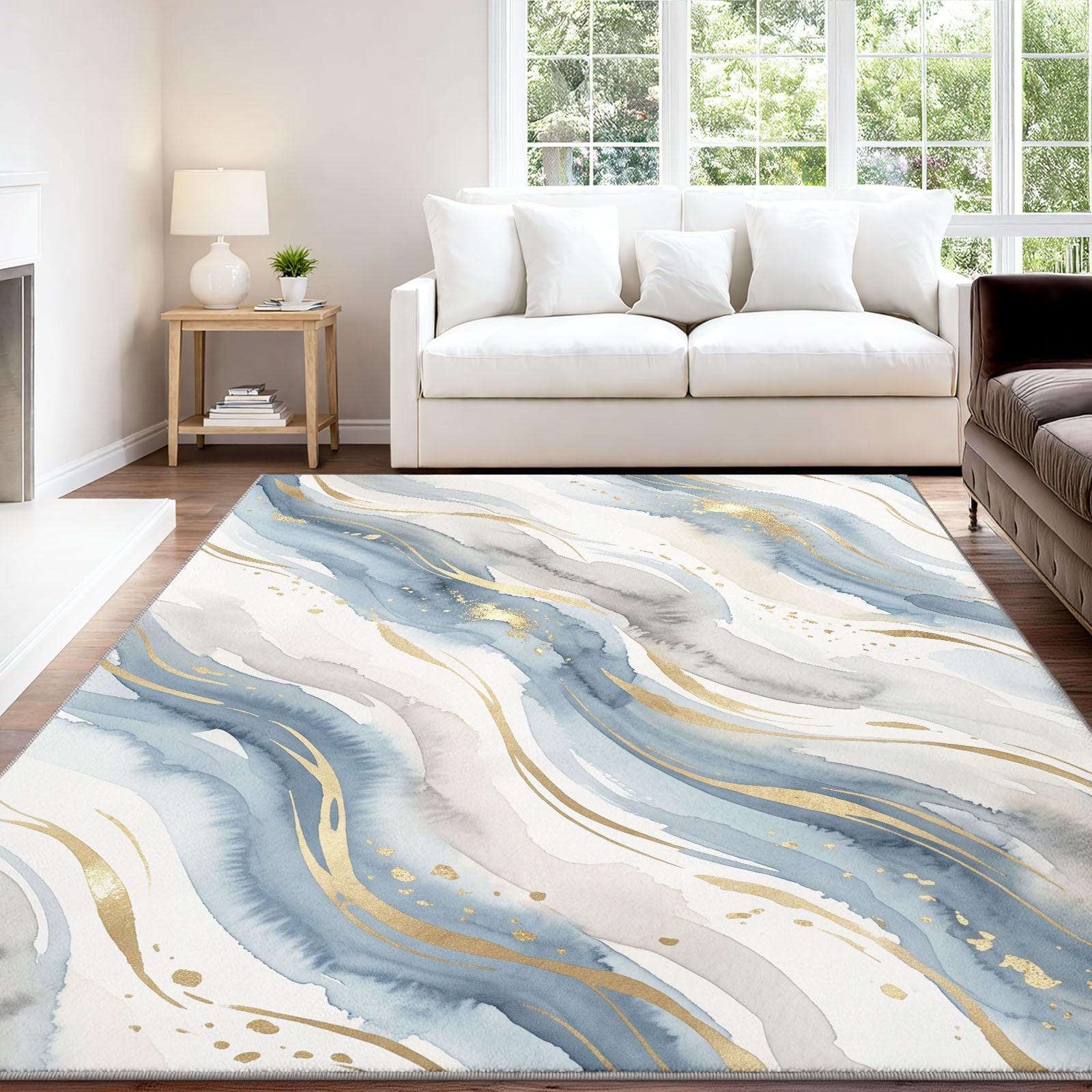 Tappeto moderno artistico per soggiorno, 120 x 170 cm, lavabile, antiscivolo, morbido, a pelo basso, resistente alle macchie, con texture astratta in marmo, tappeto per interni, decorazione per la