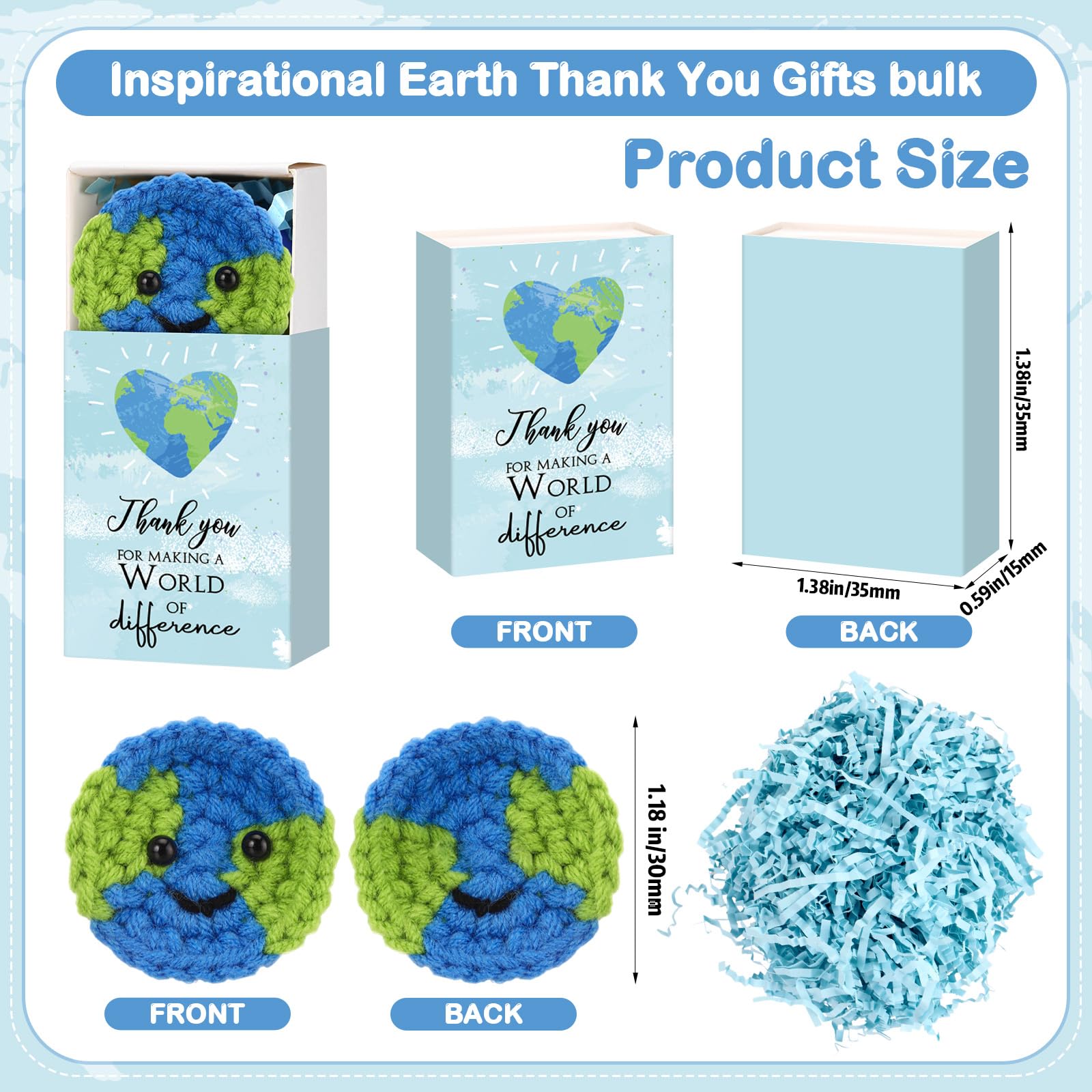 Wettarn 36 Sets Earth Day Gifts Pocket Hug Token Bulk Crocheted Earth with Box Encourage Positive World Environment Day Supplies Reduce Reuse Recycle Gifts for Women Friend Employees