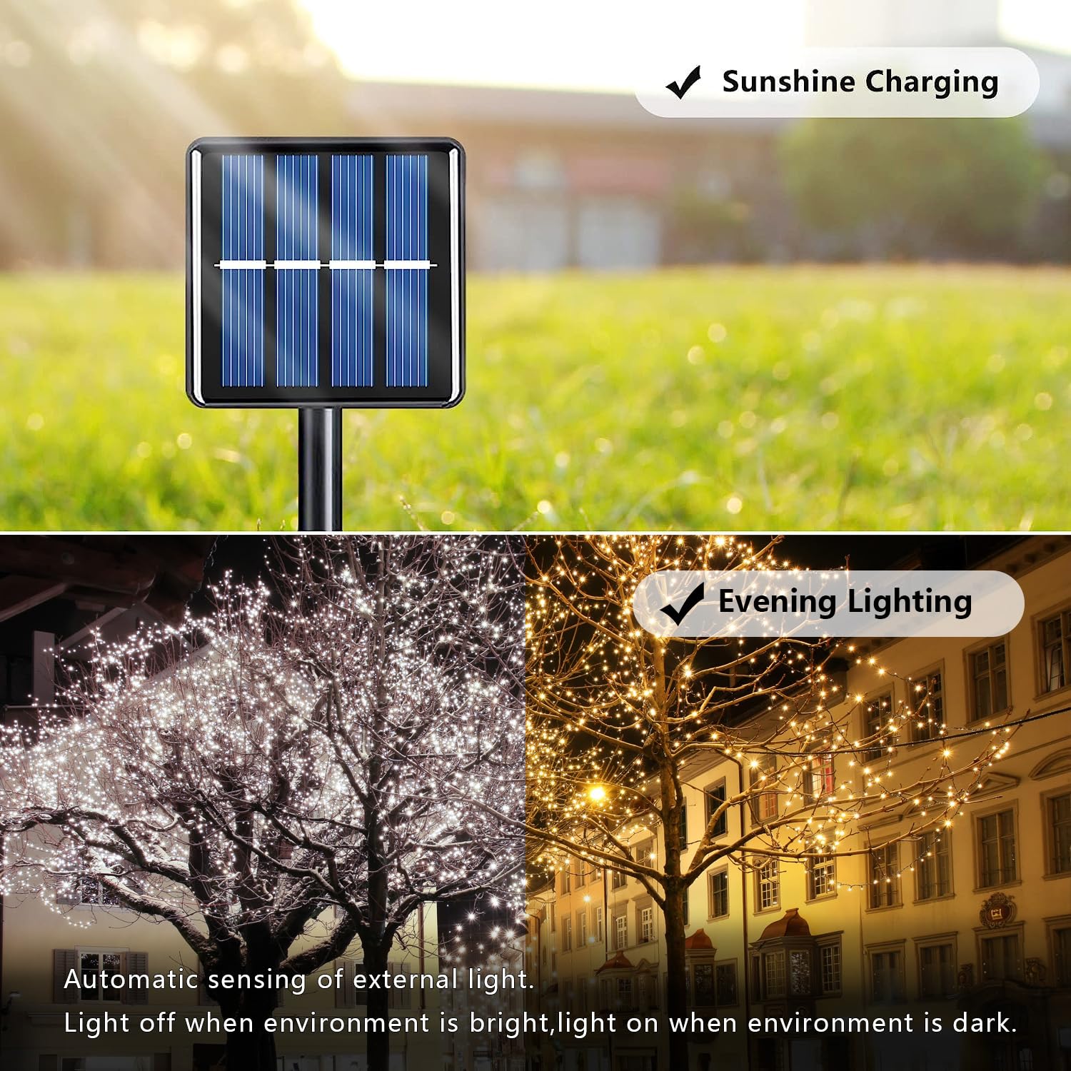 Snapklik.com : Voolex 4-Pack Solar String Lights Outdoor Cold And Warm  White - Each 100LED 39FT Solar Powered LED String Light Waterproof