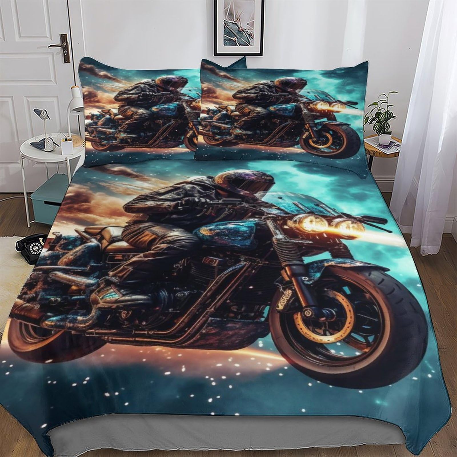 Housse couette pour garçons filles moto parure de lit grand lit king size microfibre 3D