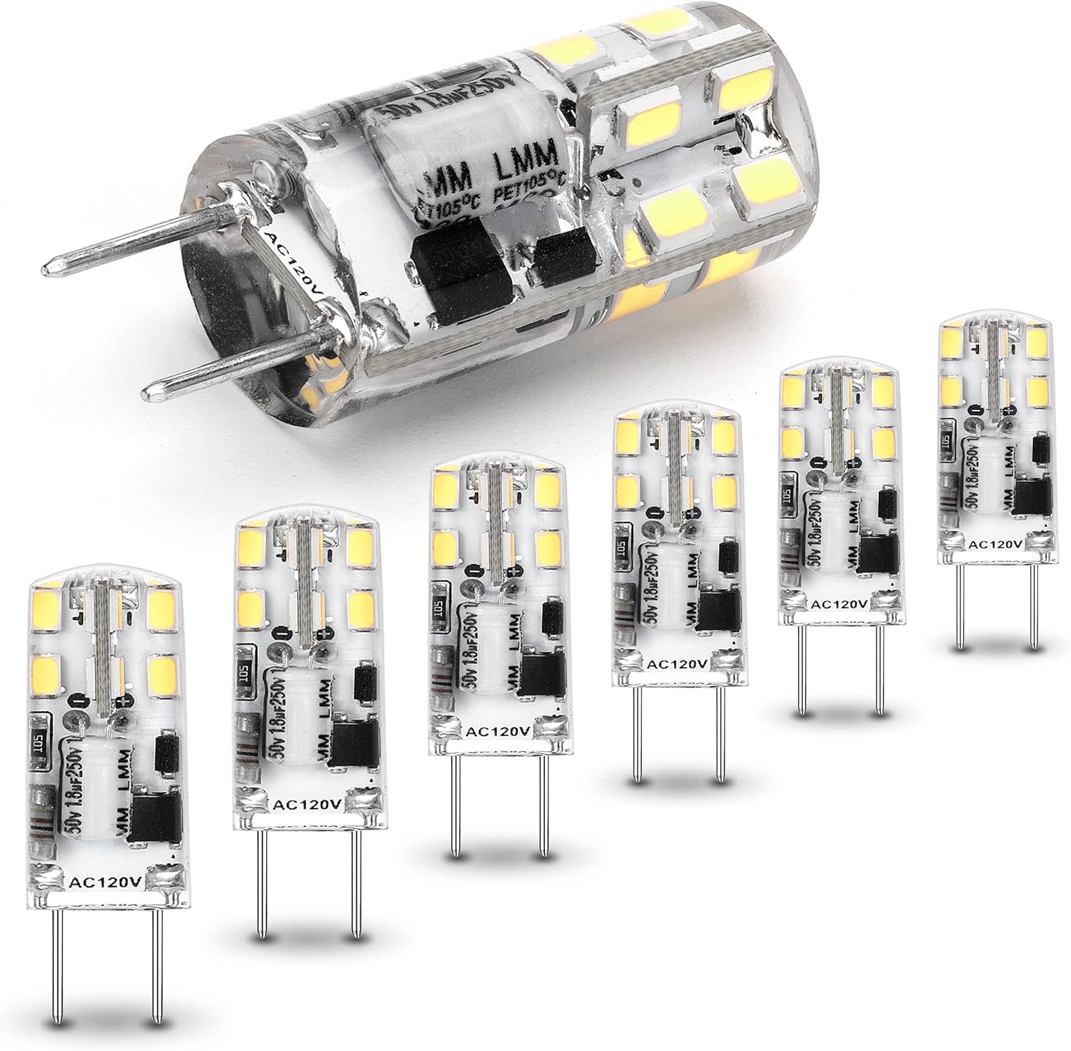 Heifymi G8 LED Bulbs 0-100% Dimmable 20W 25W Halogen Replacement 6000K Daylight Bright White 120V G8 Base 2Pin LED Bulb 3W T4 JCD Type for Under Cabine Kitchen Lighting, No Flicker, 6 Pack