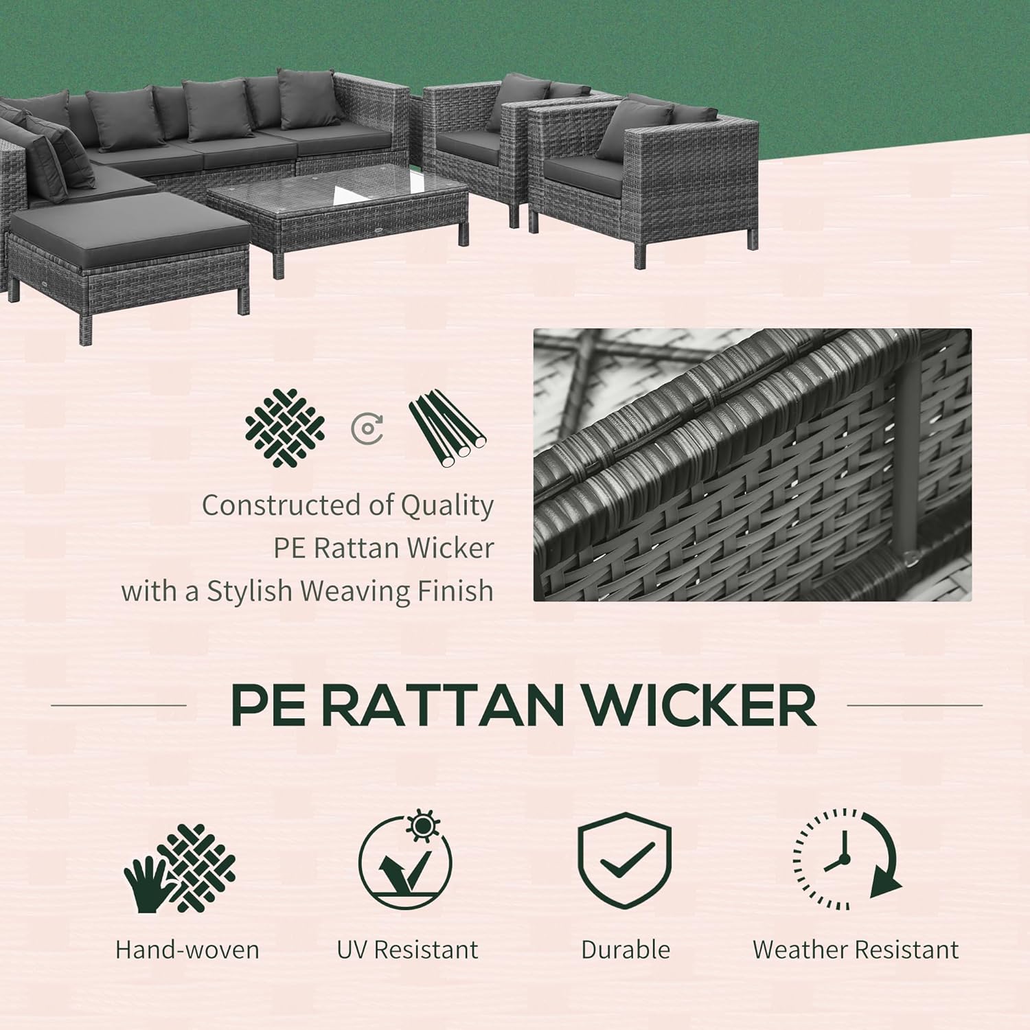 Close-up of PE rattan wicker construction
