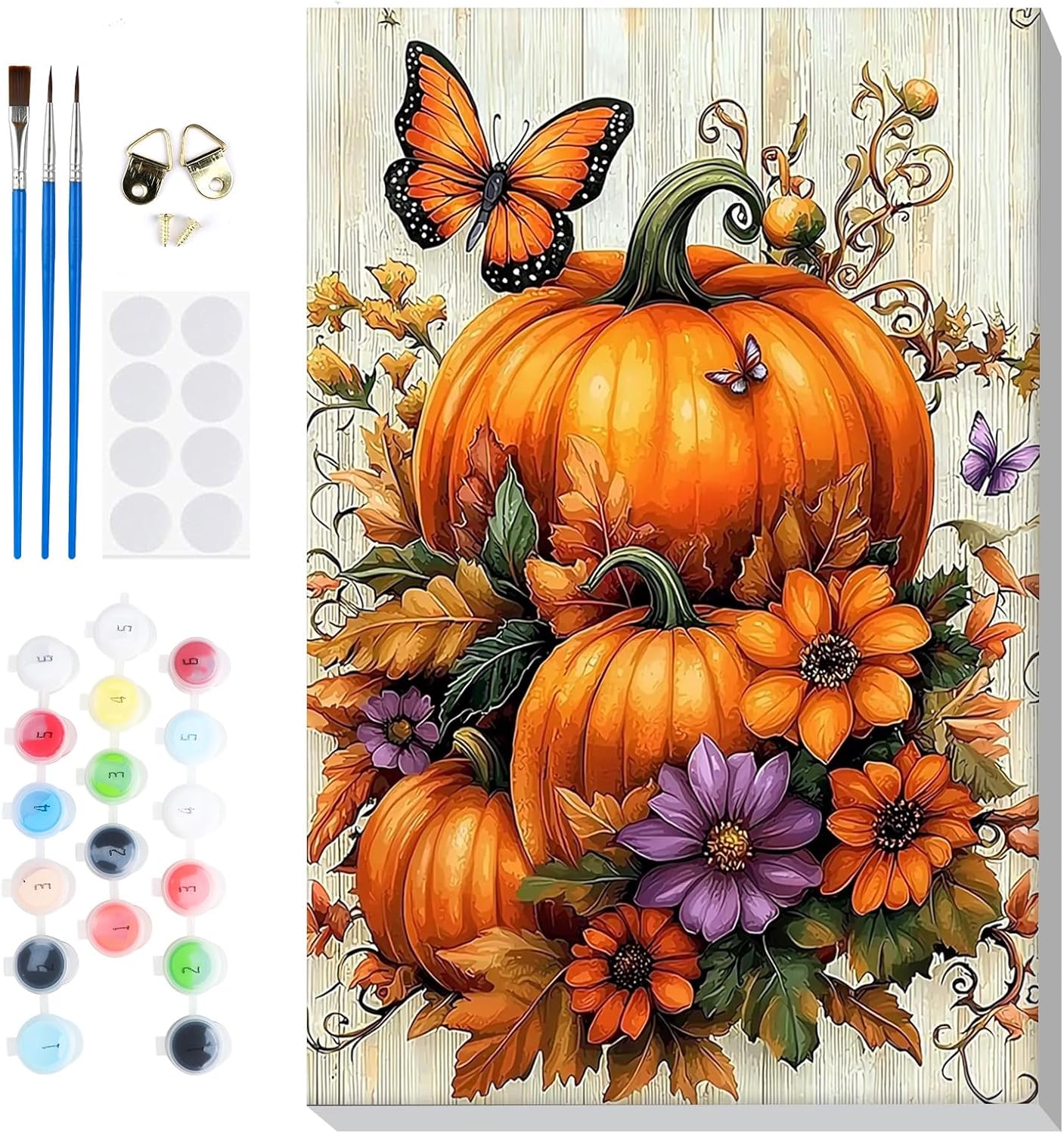 Bowetile 4 Pack Fall Framed Paint by Numbers for Adults Beginners, Easy Adults' Paint-by-Number Kits on Canvas, Acrylic Animals Number Painting Crafts Kits Halloween Gifts for Home Decor, 8x8in