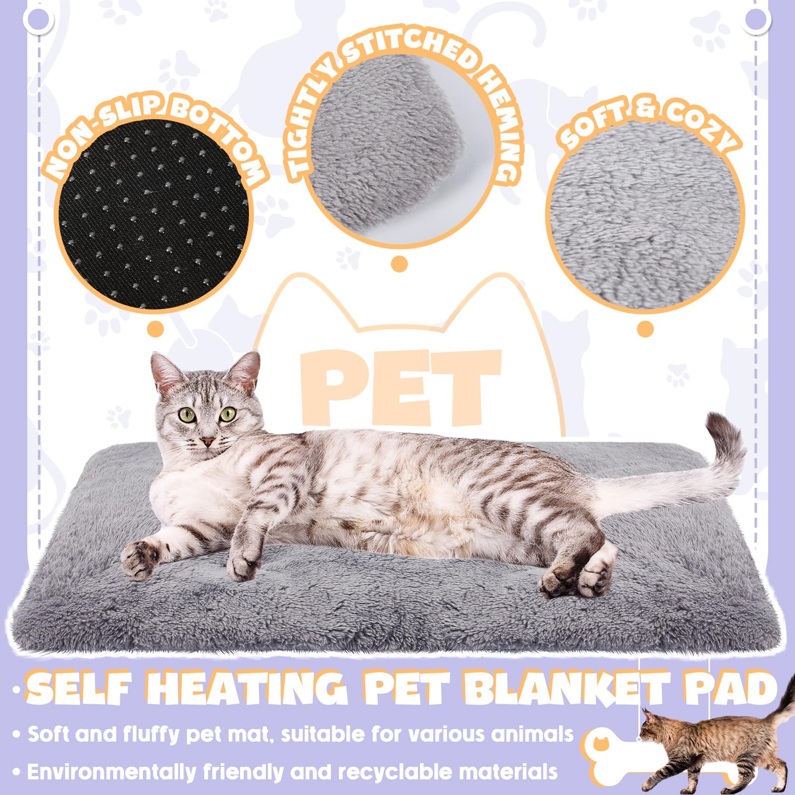 Selbstwärmende Katzenbett-Matte, selbstheizend, extra thermisch, für Katzen und Hunde, 35,6 x 49,5 cm, reflektierend, waschbar, Haustier-Heizkissen für Käfig, drinnen und draußen, 4 Stück