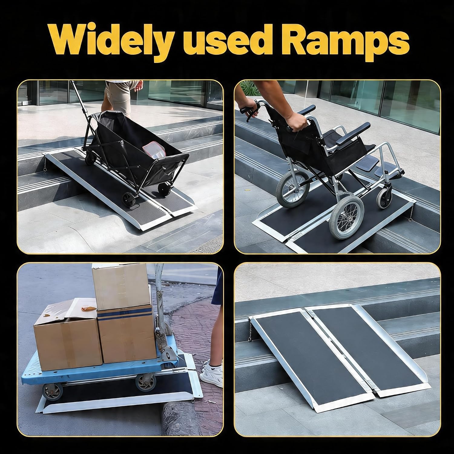 Portable Wheelchair Ramp 3FT, Non-Slip Aluminum Folding Portable Ramp, Handicap Wheelchair Ramps for Home Steps, 800 LBS Capacity Wheelchair Ramp for Doorway, Homes, Threshold, Entry,Stairs