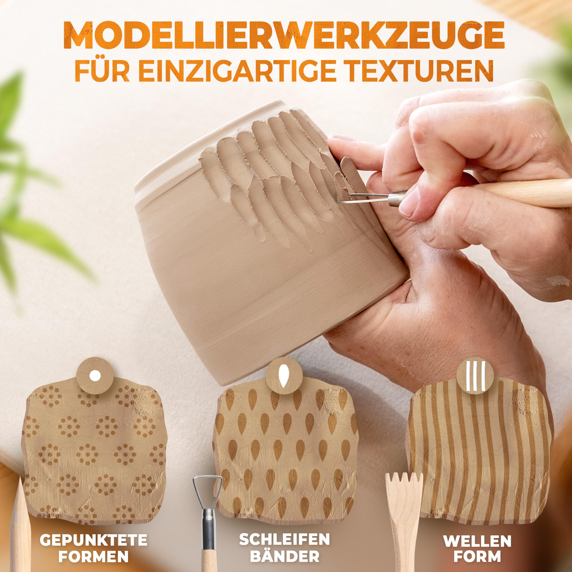 Töpferset - DIY töpfern für Zuhause, Lufttrocknender Ton zum basteln, selbsttrocknender Ton, Trockenton-Set zum kreativ Töpfern, Keramik Kreativset, Tonset ohne Brennen, Geschenke