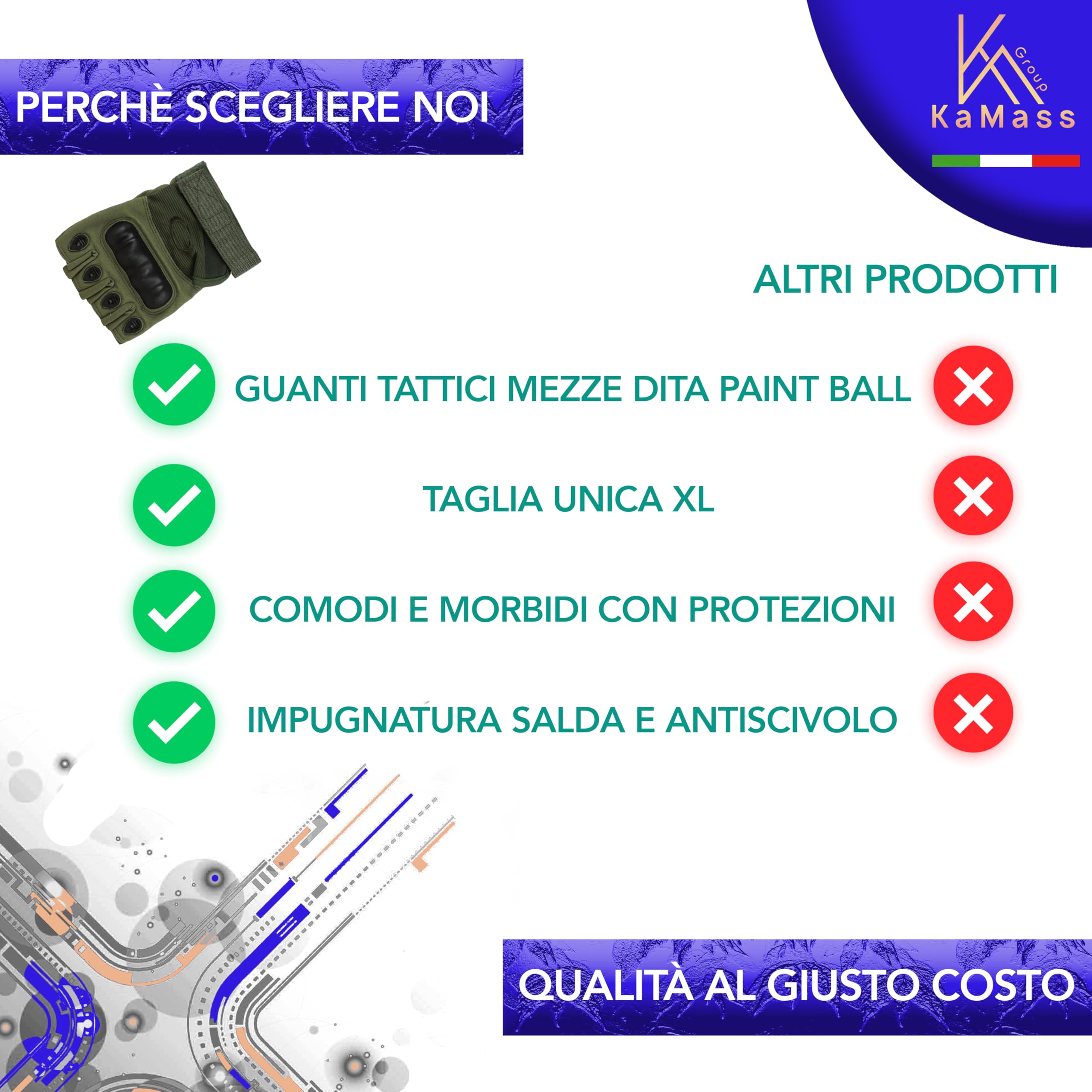 Kamass Guanti PAINTBALL tattici militari Unisex mezze dita per outdoor con protezione nocche MTB Leggeri Antivento e Antitaglio