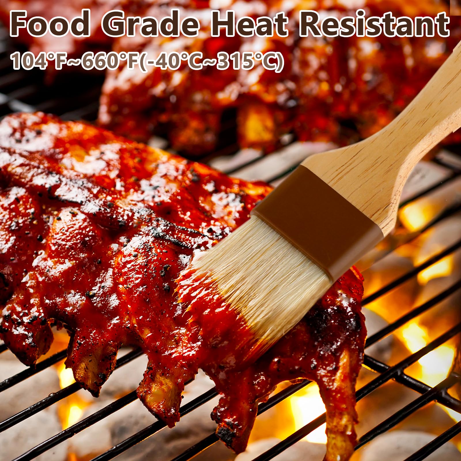 2 stuks bakborstelset, natuurlijke borstels, BBQ-borstels, beukenhouten handvat, keukenkwast, oliekwast, levensmiddelenkwast, boterpenseel, grillkwast voor saus, eierstreep, marinade