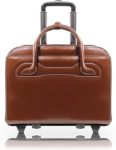 McKLEIN WILLOWBROOK - Maletín para portátil de mujer con ruedas patentado de cuero de 17", Marrón, Maletín para portátil