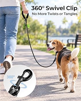 Taglory Rope Dog Leash for Medium Large Dogs, 4 FT Padded Handle, Black
