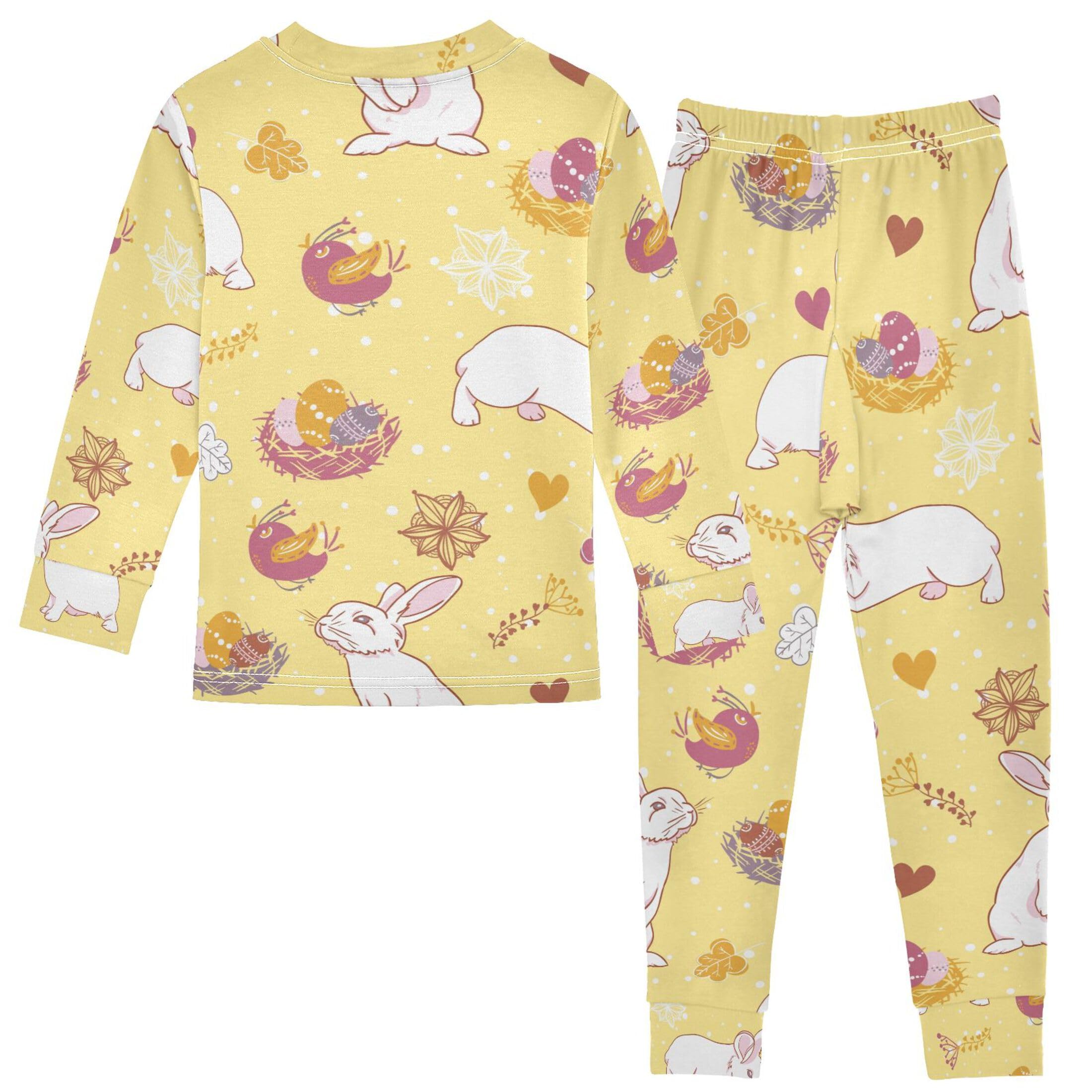 Vozoza Rabbit Easter Yellow Pajama Sets Long Sleeve Top with Pants Cotton Soft Sleepwear 2 Piece Pjs Set Size 3T