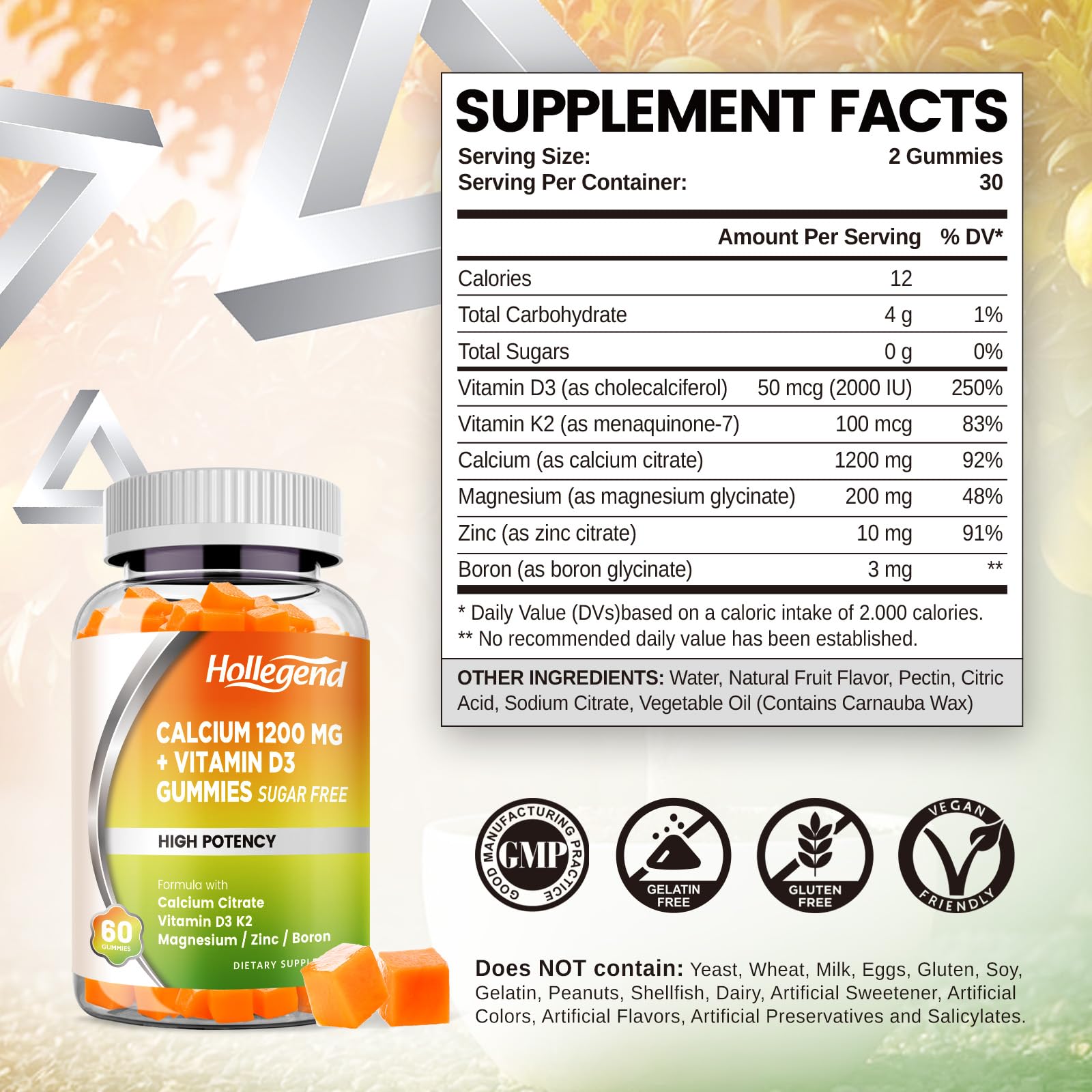 Calcium 1200 mg with Vitamin D3 Gummies, 60 Count — Amazon image 2