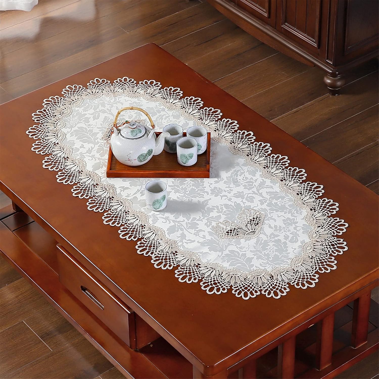 QsyyHome Oval Lace Embroidery Small Tablecloth Lovely