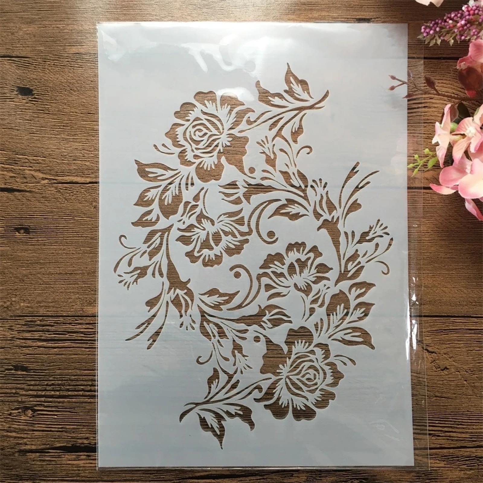 Stencil per artigianato riutilizzabili, 8 pezzi, formato A4, 29 cm, fiori, foglie, rami, stencil per dipingere su legno, stencil da parete, modelli da disegno per porte e decorazioni domestiche