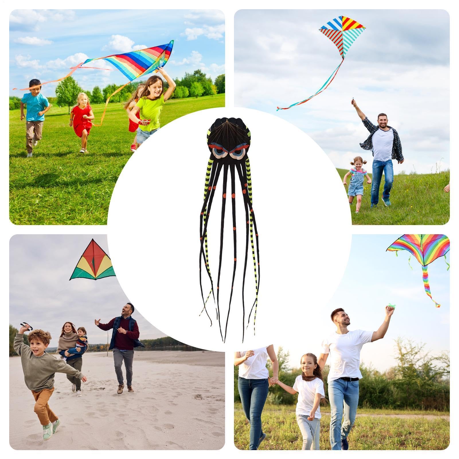 Cometa de Playa Pulpo, Juguete de Viento de 7,9 m, Accesorio para Adultos, Entretenimiento de Vacaciones, Gran Cometa, Actividad al aire libre, Accesorio de Playa