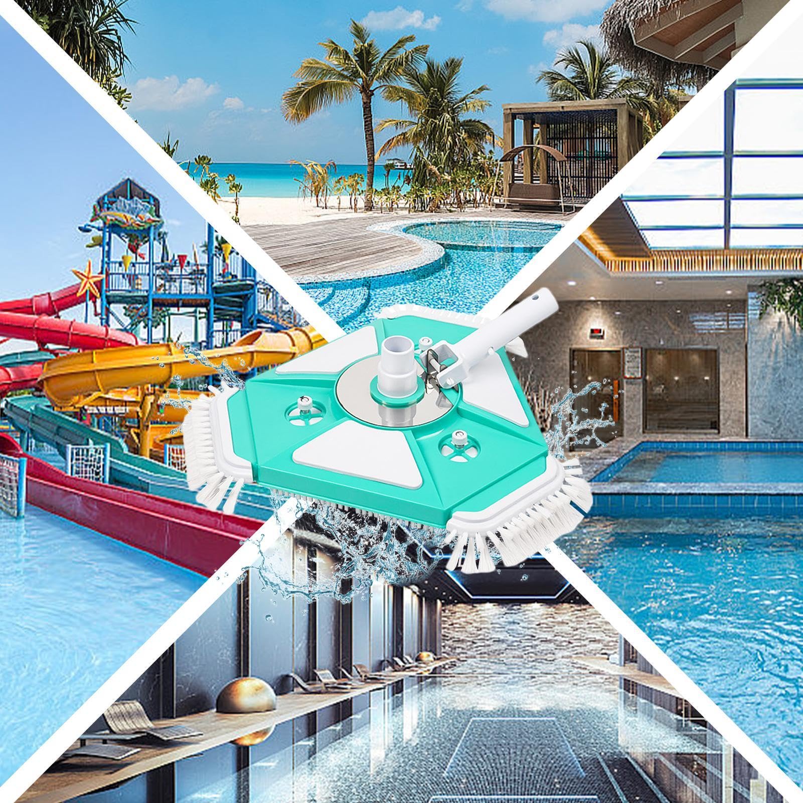 Spazzola per aspirapolvere per piscina, impermeabile, zavorrata, triangolare, testa rotante con 3 spazzole laterali per piscina, spazzola aspirante per piscine interrate | triangolare, testa rotante con 3 spazzole laterali per piscina, spazzola aspirante