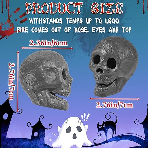 Miniatura 2 de Libima 6 piezas de troncos de cerámica ignífugos para Halloween, calaveras de cerámica negra para hoguera, chimenea, calavera ignífuga para hoguera,