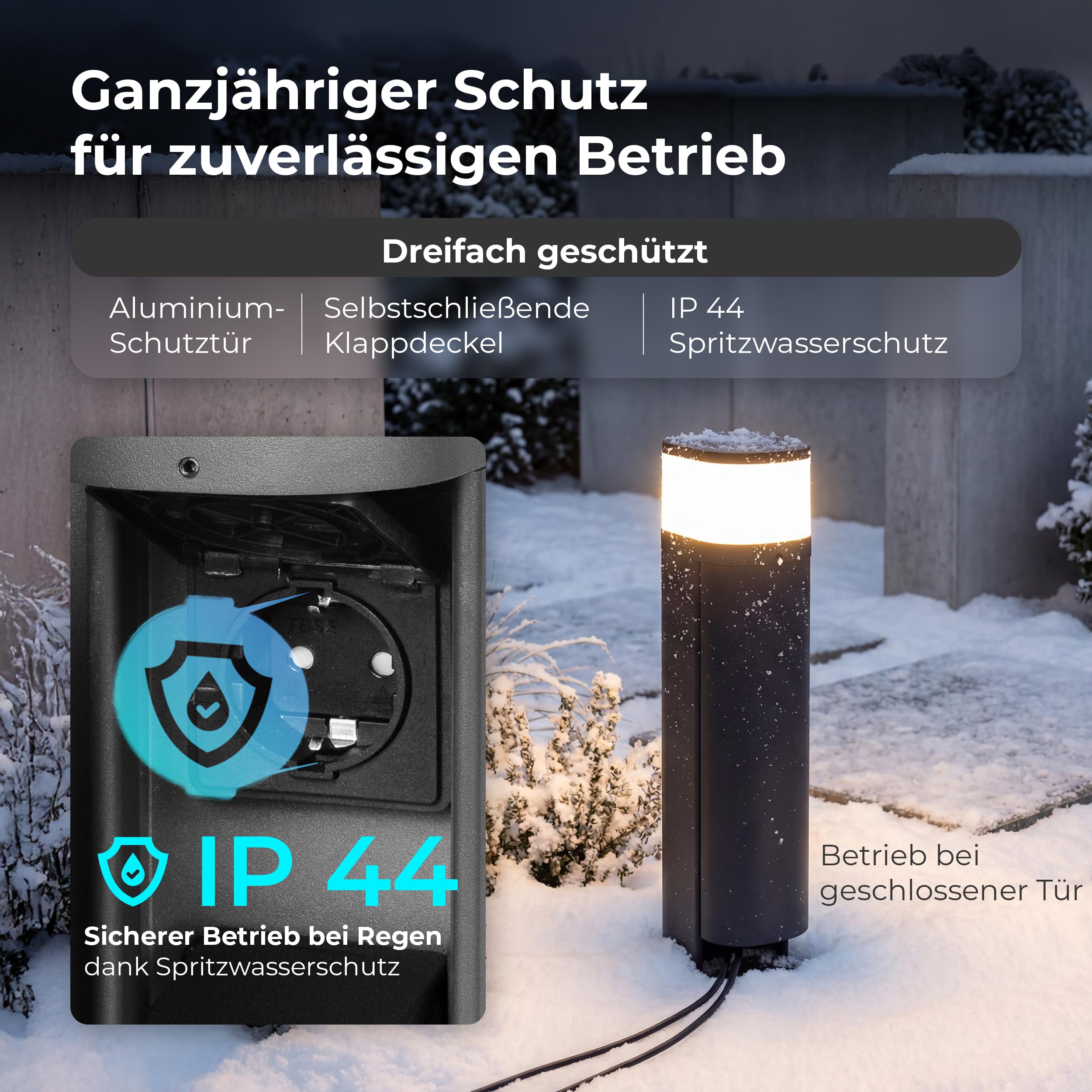 Novatool Lampada con presa radio a 2 scomparti, colore antracite, rotonda, con apertura SMART WiFi, app IP44, presa esterna da giardino, per esterni, colonna da giardino, torre di presa elettrica