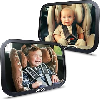 Onco Rear Facing Baby Car Mirror 2-Pack - 100% Shatterproof Shakeproof Convex Mirror, 360° Rotation for Newborns (9.6x6.9in)