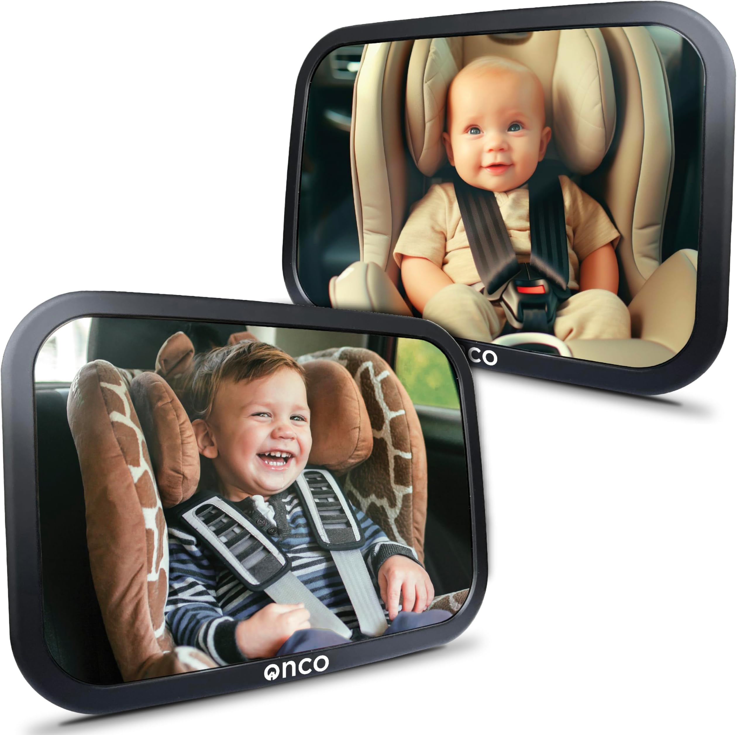 – Onco Baby Car Mirror (2 Pack) - 100% Shatterproof & Shakeproof, Award-Winning Car Mirror Baby Rear View, Non-Slip with 360° Rotation, Newborn Essentials