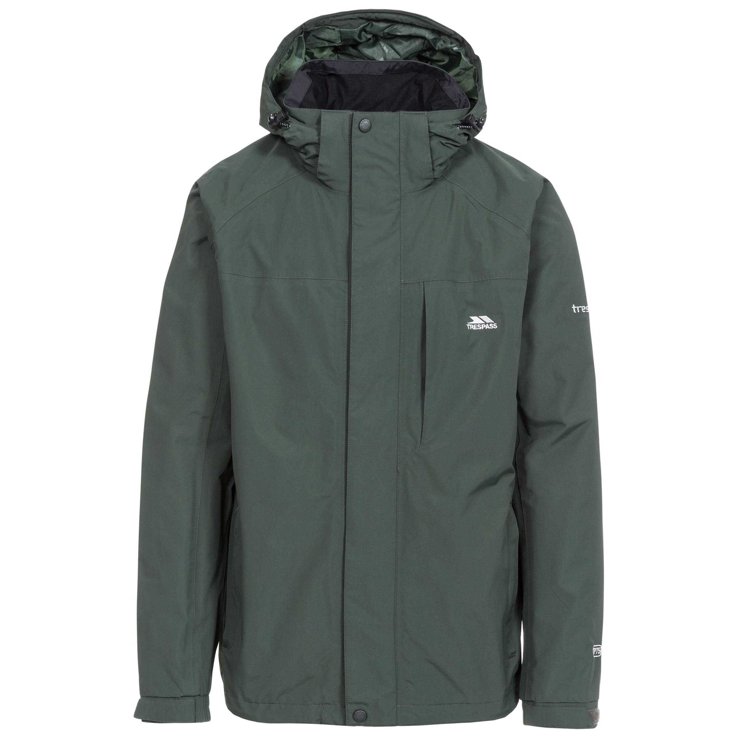 Trespass Edwards II, Olive, XS, Waterproof Jacket with Concealed Hood for Men, X-Small, Green