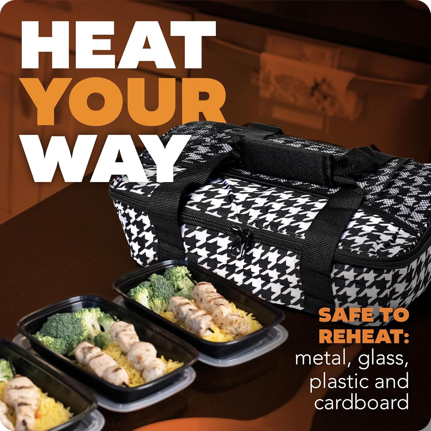 HOTLOGIC Max Large Portable Electric Food Heater - Innovative Food Warmer and Heated Lunch Box for Adults Car/Home - Easily Cook, Reheat, and Keep Your Food Warm - HOUNDSTOOTH - 120V - Image 4