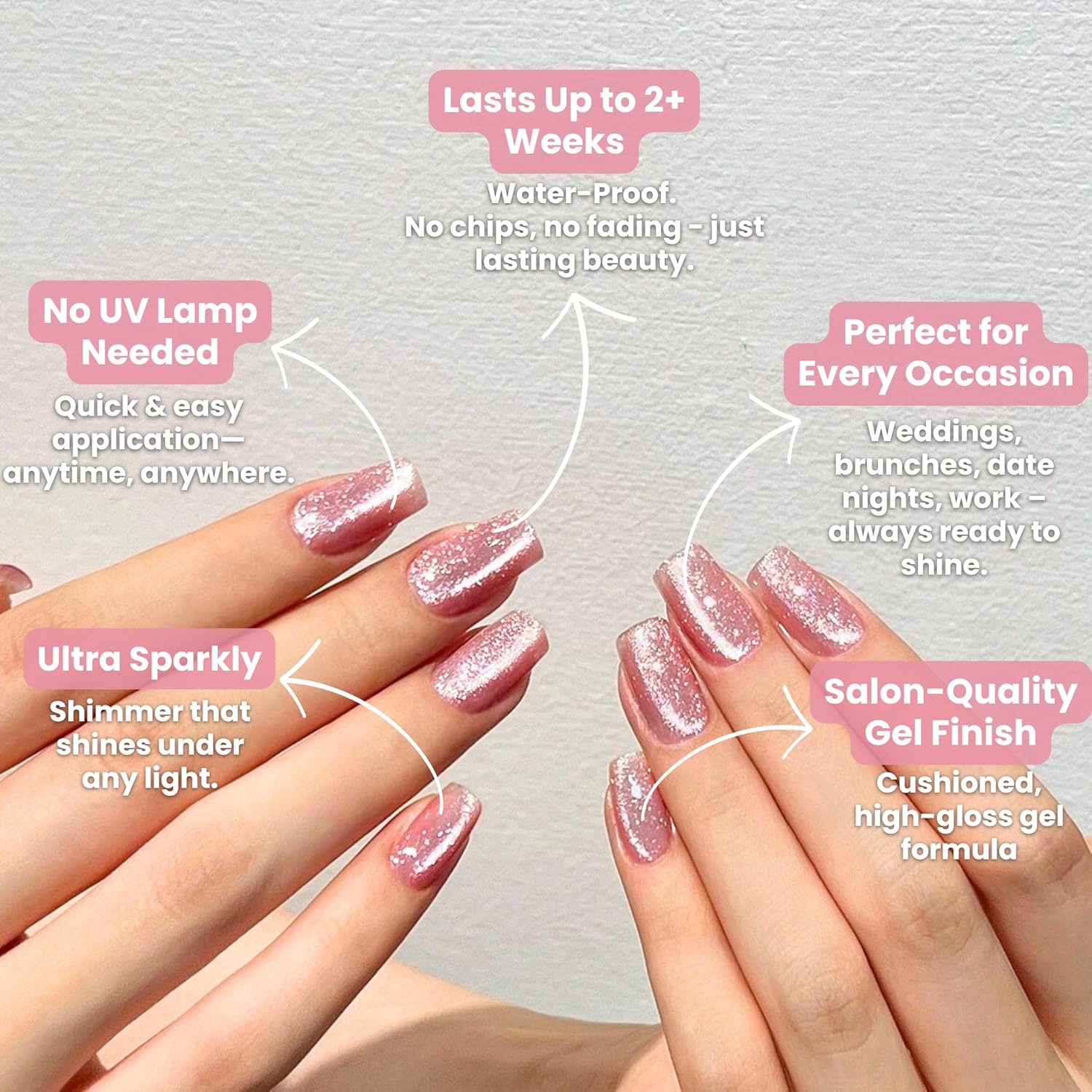 Silk Aura Nail Foils, Self-Adhesive Gel Nail Strips, No UV Needed, Glitter Shiny Pink Nail Stickers, Waterproof, Long-Lasting, Natural Manicure Design for Fingers & Toenails