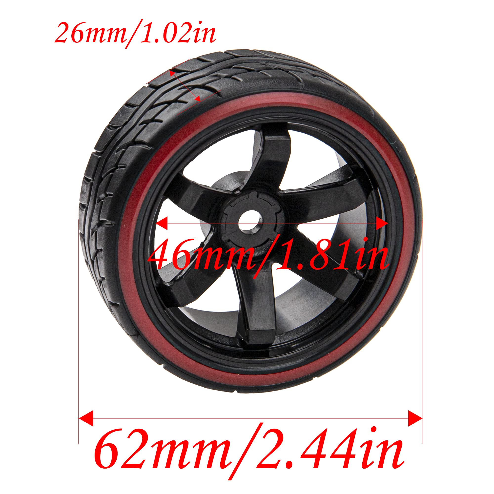 HIRCQOO 1/10 RC Drift Car Tires & Rims – Hard Plastic, 12mm Hex, Fits Traxxas, Tamiya, HSP, Kyosho