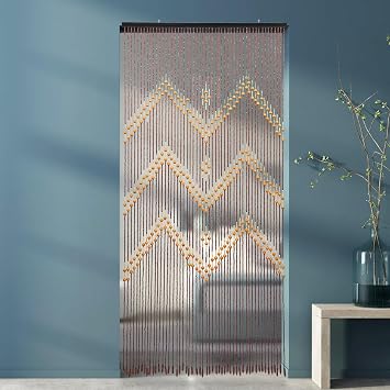 Natural Wooden Door Beaded Curtain,Doorway Beads,Hanging Closet Door Curtain Beads,52 Line Bamboo Beaded Curtain Room Divider,Door String Curtains for Porch Bedroom Hallway Entrance Decor 35x69 (52)