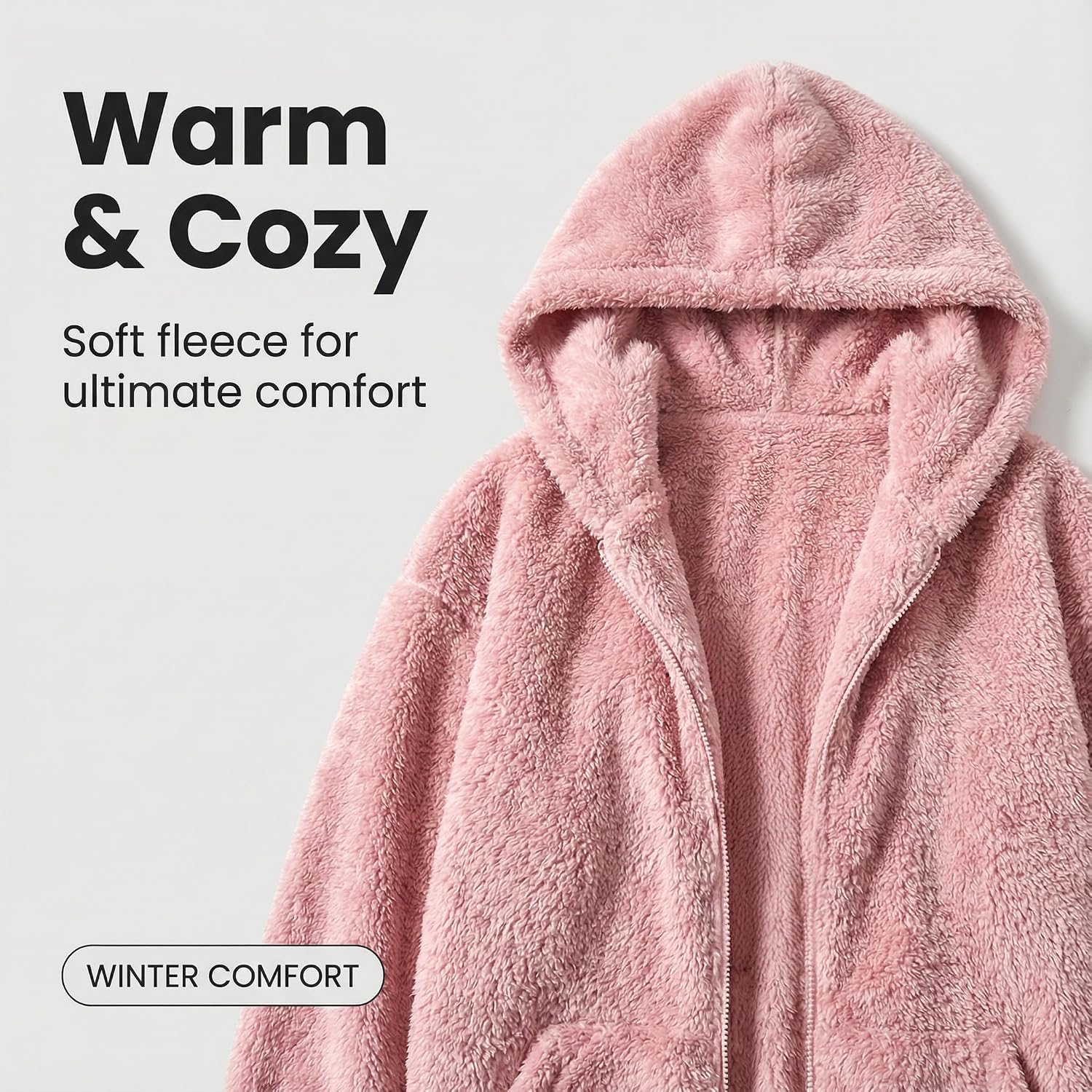 Womens Sherpa Fleece Hoodie Zip Up - Fuzzy Cozy Winter Warm Sweatshirt with Pockets Fluffy Athletic Hooded Jacket