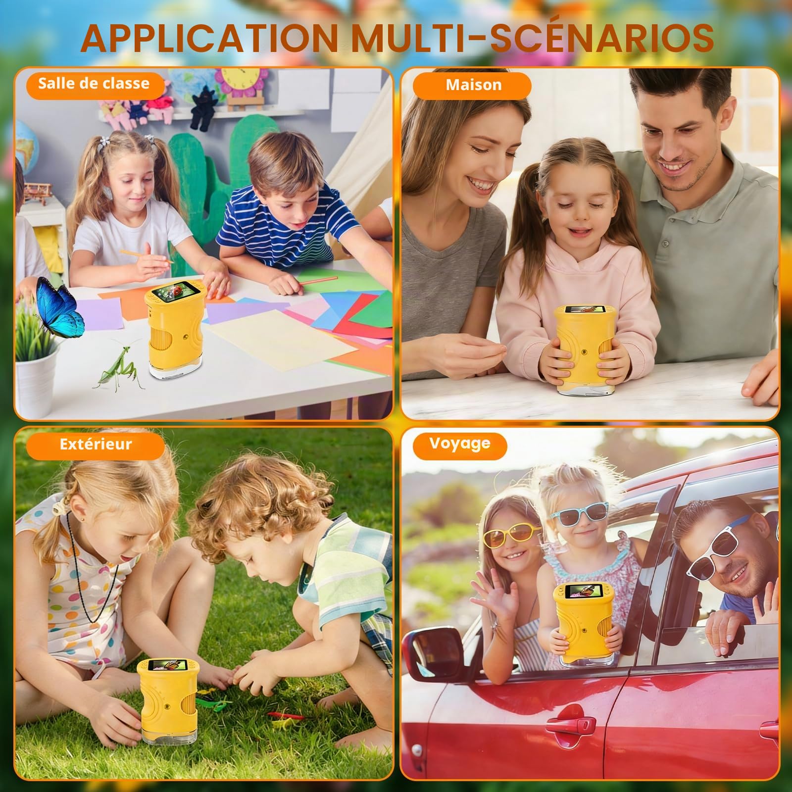 Numérique pour Enfants 1000X, 2.0 Pouces Microscope Enfant, 8 LED, USB Rechargeable, Jouet Scientifique et Éducatif, Sciences de Plein air pour Les 3 Ans et Plus, garçons et Filles