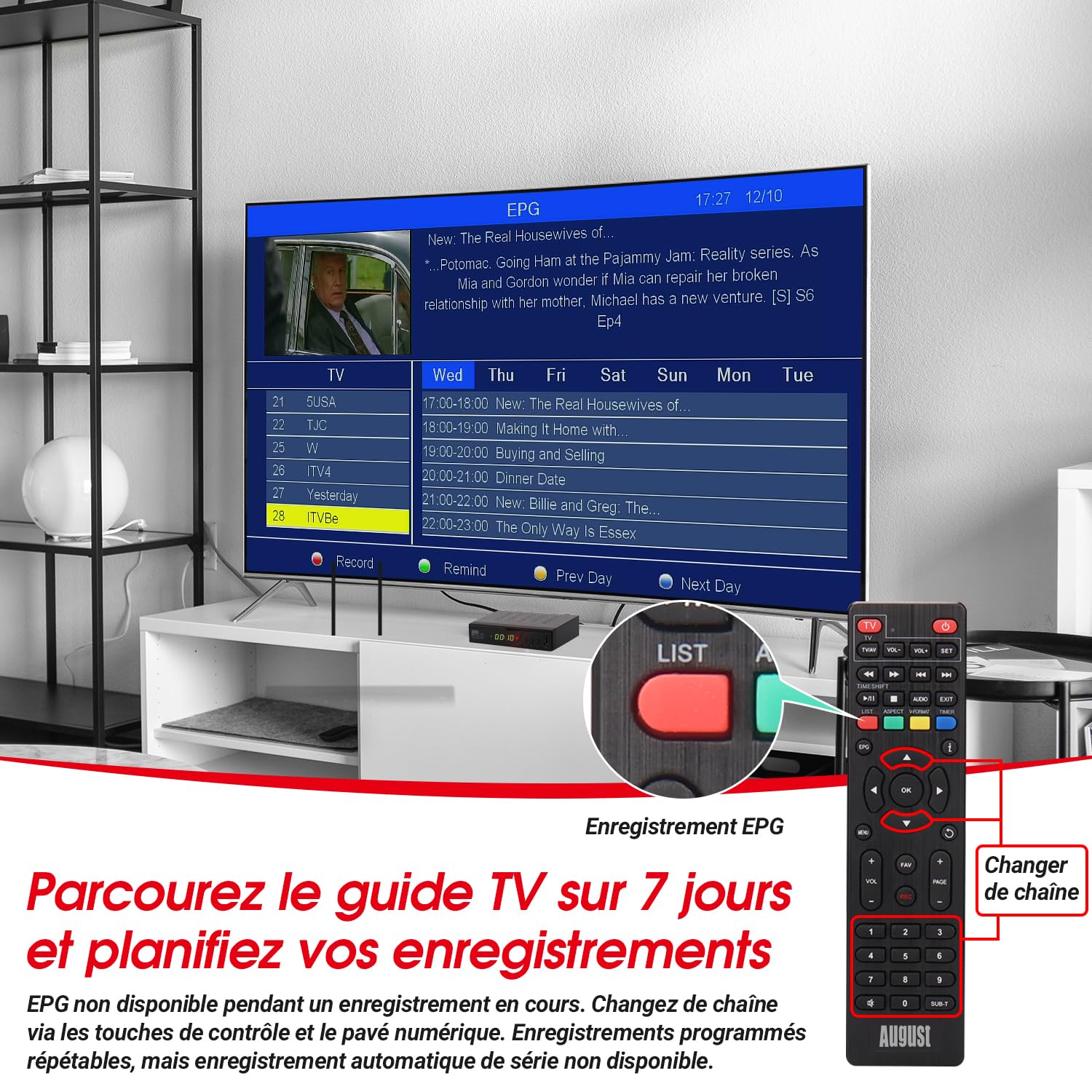 August DVB502 - Décodeur TNT HD avec Disque Dur de 256GB - TNT HD Double Tuner pour Regarder et Enregistrer simultanément, Guide TV sur 7 Jours, HDMI 1080P, Timeshift et Contrôle du Direct