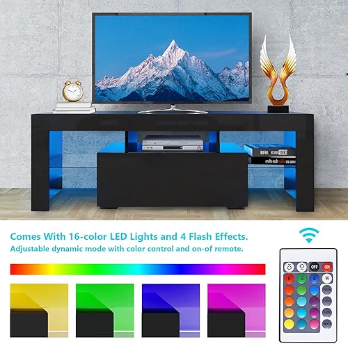 Miniatura 5 de Soporte de TV con luces LED de hasta 55 pulgadas moderno centro de entretenimiento para juegos soportes de televisión de alto brillo consola