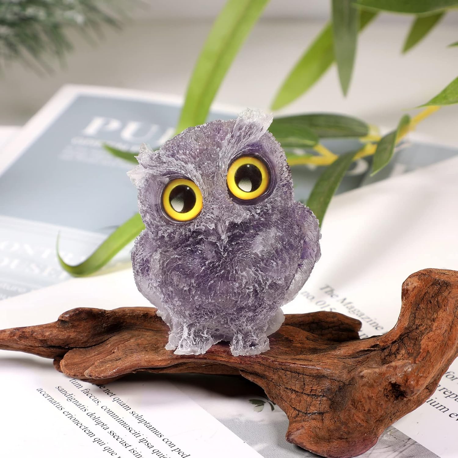 rockcloud Irregular Polished Banded Agate Palm Stones Worry Stones Pebble Healing Crystal Stone, Resin Amethyst Crystal Owl Statue Pocket Stone Handmade Orgone Owl Animal Figurine for Home Office Desk