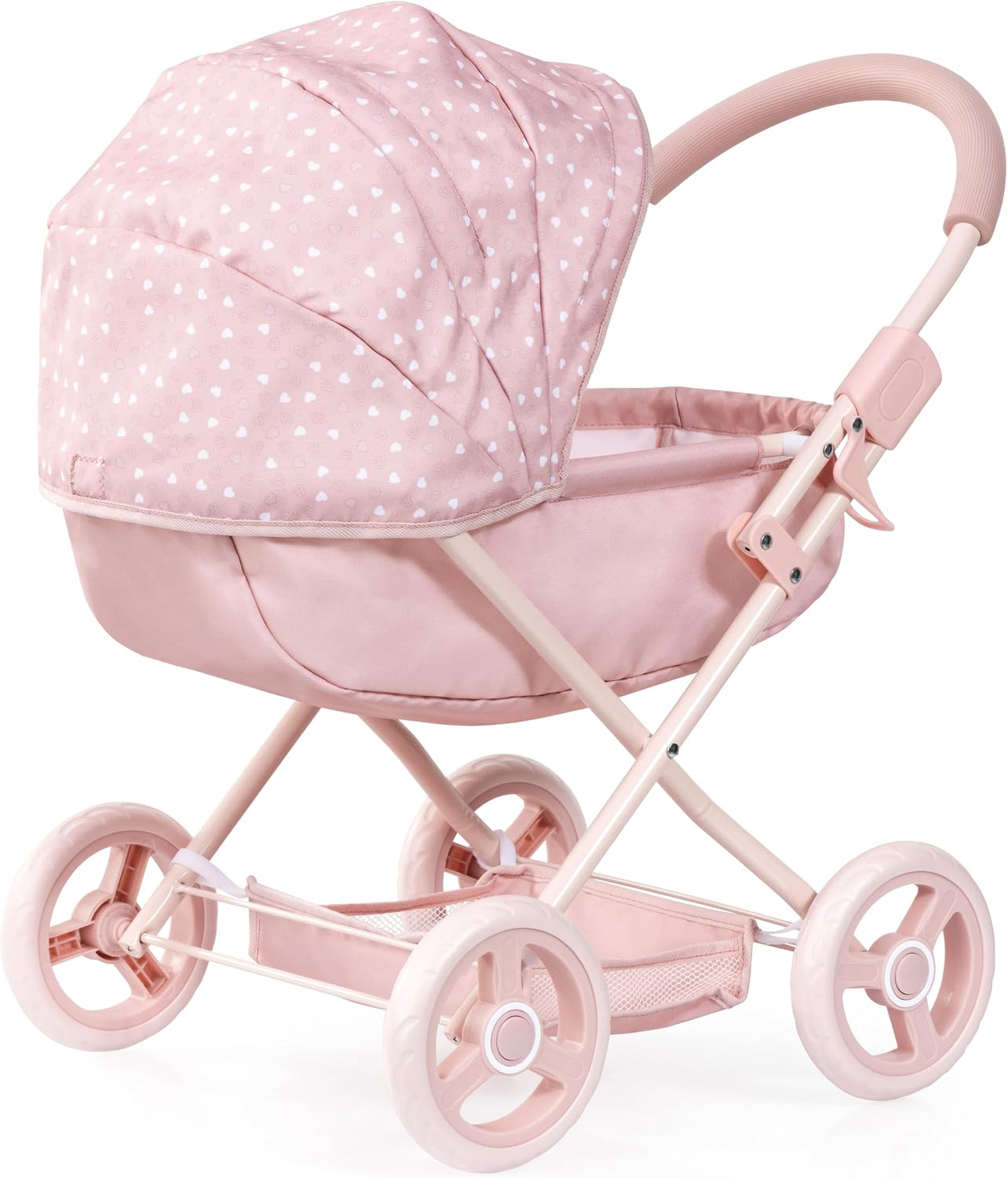 Bayer Design: Doll Pram Cosy - Soft Pink & Polka Dot - Play Push Stroller, Handbag, Blanket & Pillow, Folding, Toy Accessory Fits 18" Dolls, Kids 3+