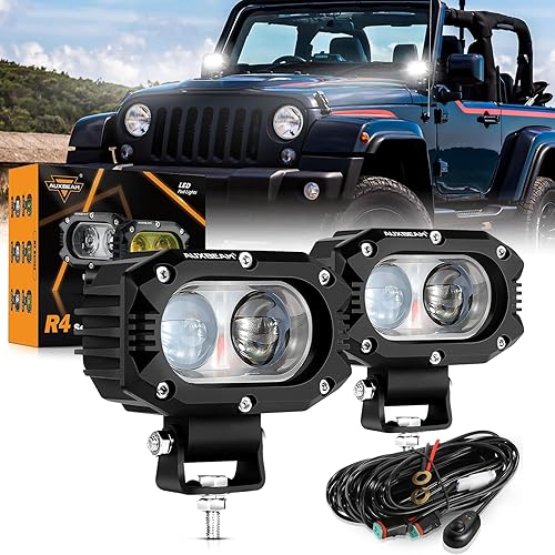 Auxbeam Cápsulas de luz LED de 4 pulgadas con 5050 chips luz de conducción LED de 60 W haz de punto rectangular 2 piezas impermeables para Jeep