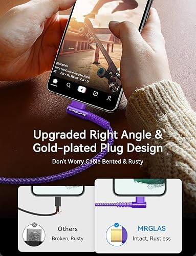 Miniatura 3 de MRGLAS Cable de carga USB C de 3.2A, 4 unidades, 10+6.6+3.3+1.6 pies USB A a USB C, cable de ángulo recto chapado en oro, cargador tipo C, cable