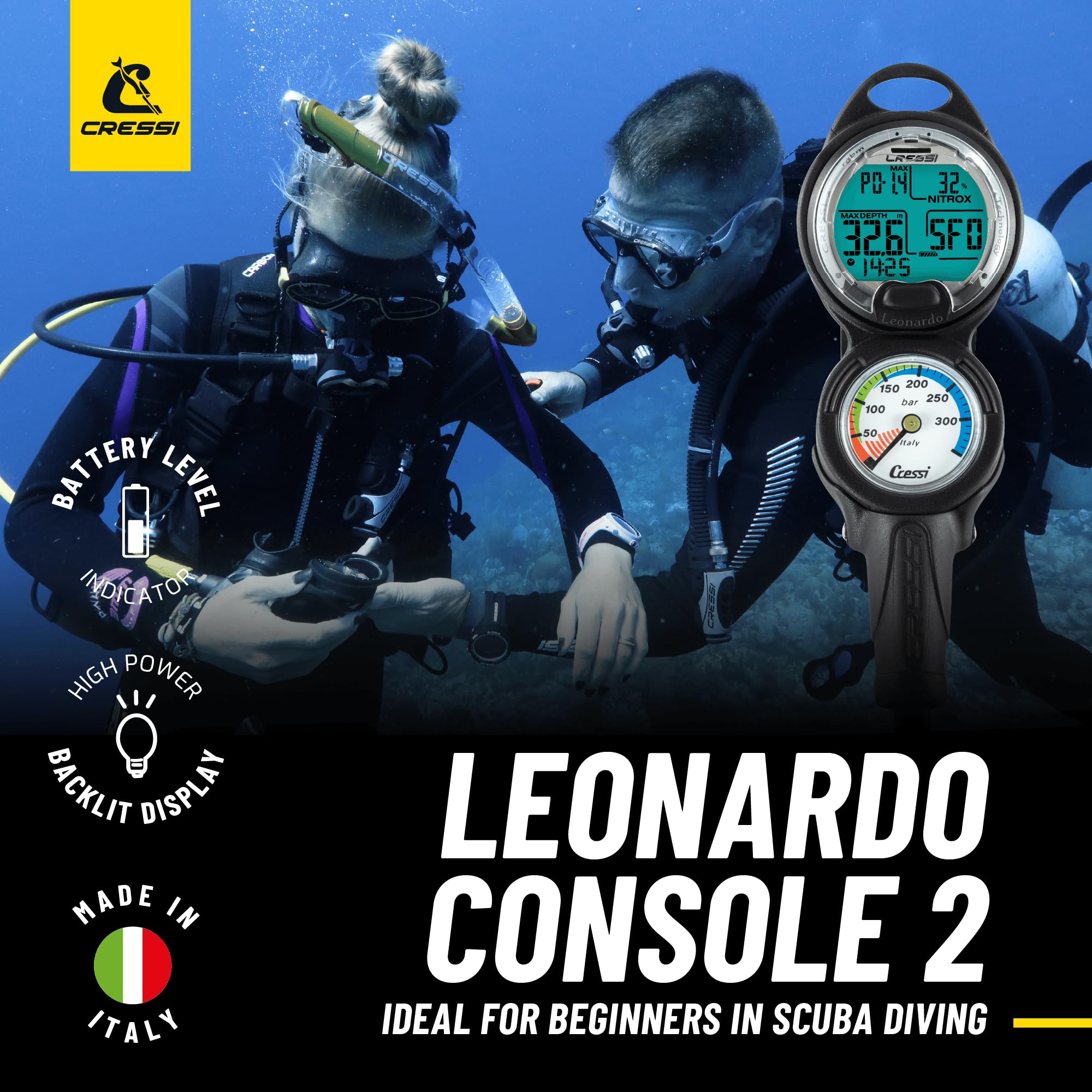 Cressi Giotto Console - Consola de Buceo Profesional (Presión en Bar)