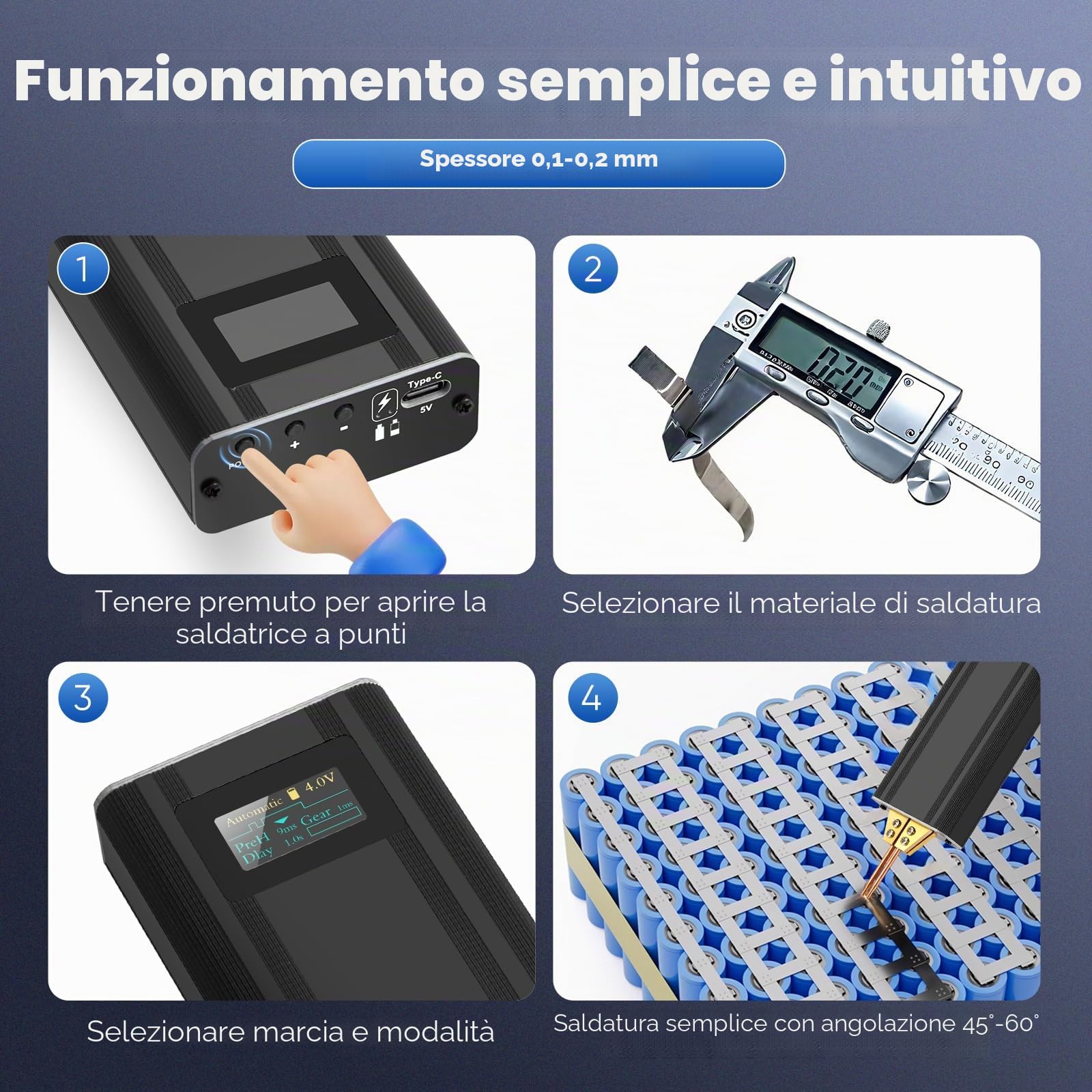 Saldatrice a Punti per Batterie,Mini Saldatore a Punti Portatile 80 Marce, 2 in 1odalità Automatica e Manuale Spot Welder per Lamiere di Nichel 0,1-0,2 mm, Ferro, Acciaio Inossidabile