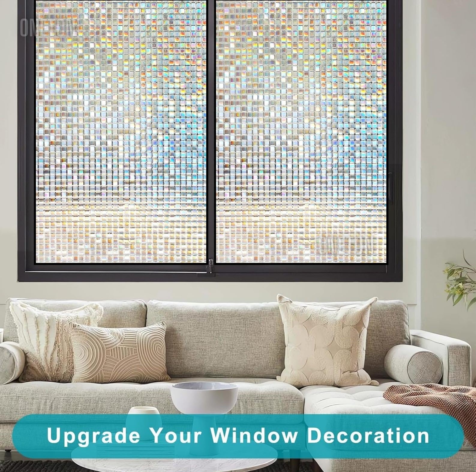 ONETON Frosted Glass Window Film Self Adheisve Decoartive Window Privacy Sheet Film UV Control Static Cling Removable Vinyl Frosted Privacy Film 24x80 Inch 3D Mosic Pattern