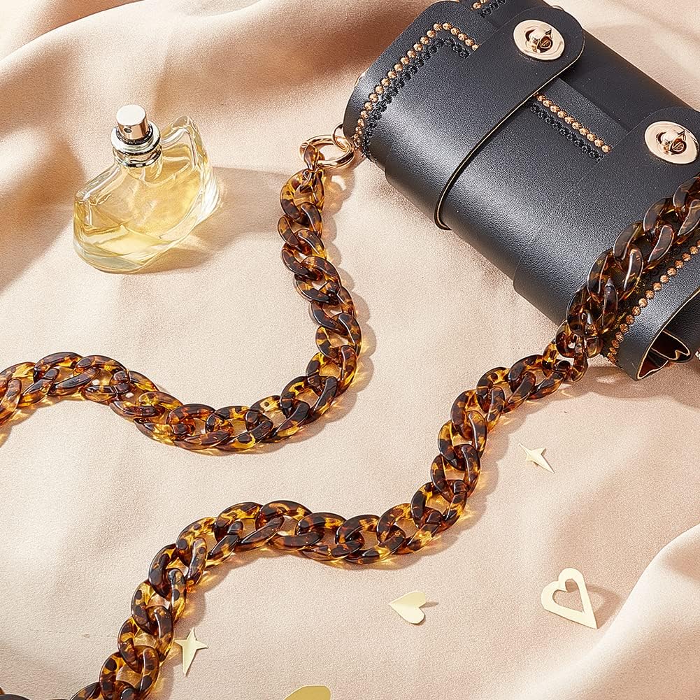WADORN Acrylic Purse Strap, 47.6 Inch Resin Bag Chain Handle Large Flat Chain Strap Crossbody Chain Replacement Shoulder Strap Handbag Chain Accessories Charms for Women's Clutch Tote Bag (Leopard)