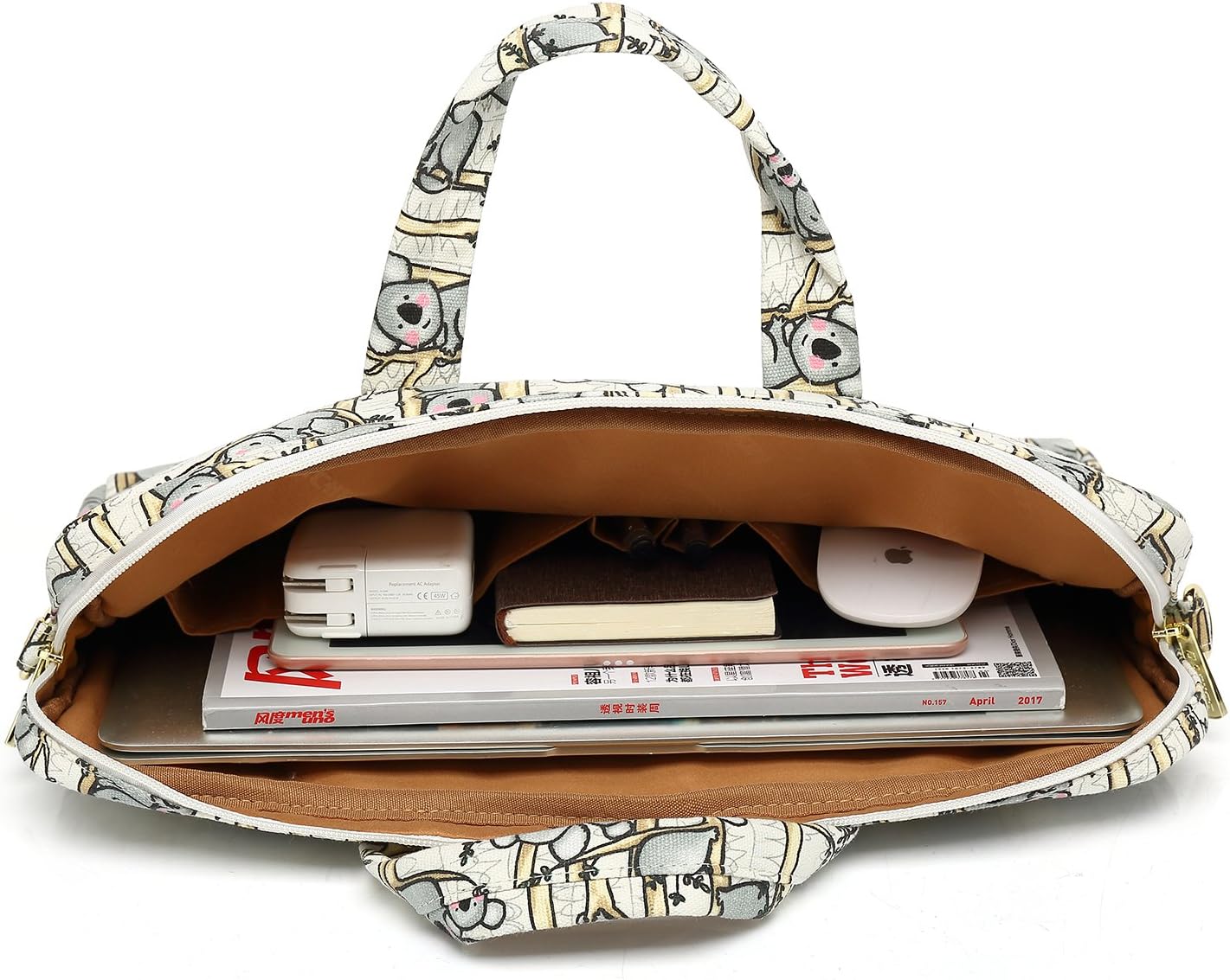 DACHEE Grey Koala Pattern 15 Inch Canvas Waterproof Laptop Shoulder Messenger Bag For 14 Inch To 15.6 Inch Laptop 15 laptop Case