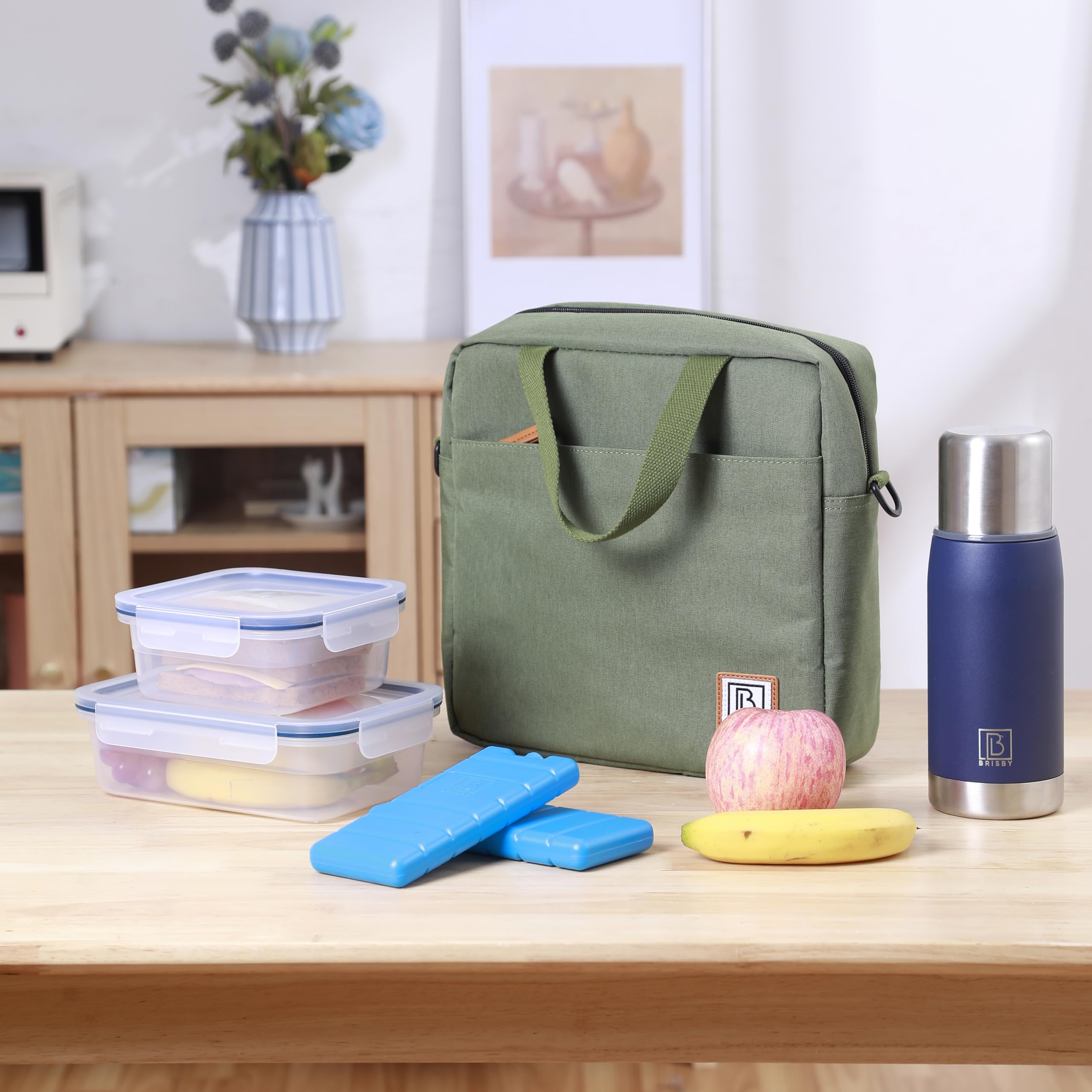 Brisby Lunchtasche - 7L, Vierschicht isolierte Kühltasche mit Kühlelemente, vielseitige Lunchbag (Grün)
