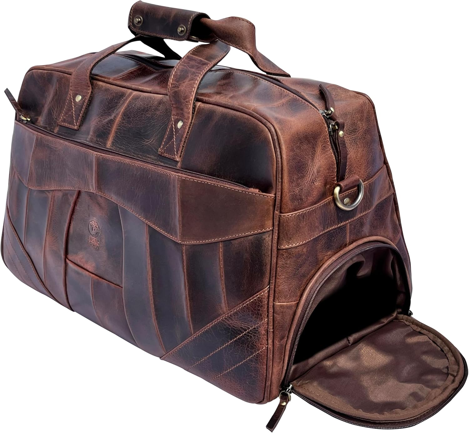 Leather Duffle Bag for Men - Travel Overnight Weekender Bag with 2 Shoe Compartment - Airplane Underseat Carry On Duffel Bag