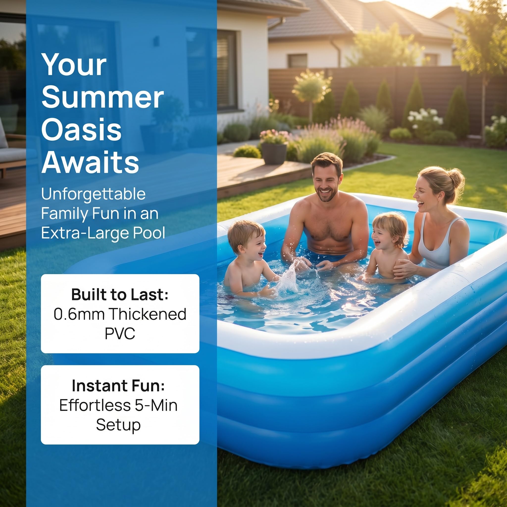 Piscina Gonfiabile Extra Large per Adulti E Famiglie, 120x70x22 Cm, Piscina Gonfiabile Rinforzata per Giardino, Cortile, Divertimento Allaperto E Relax Estivo.