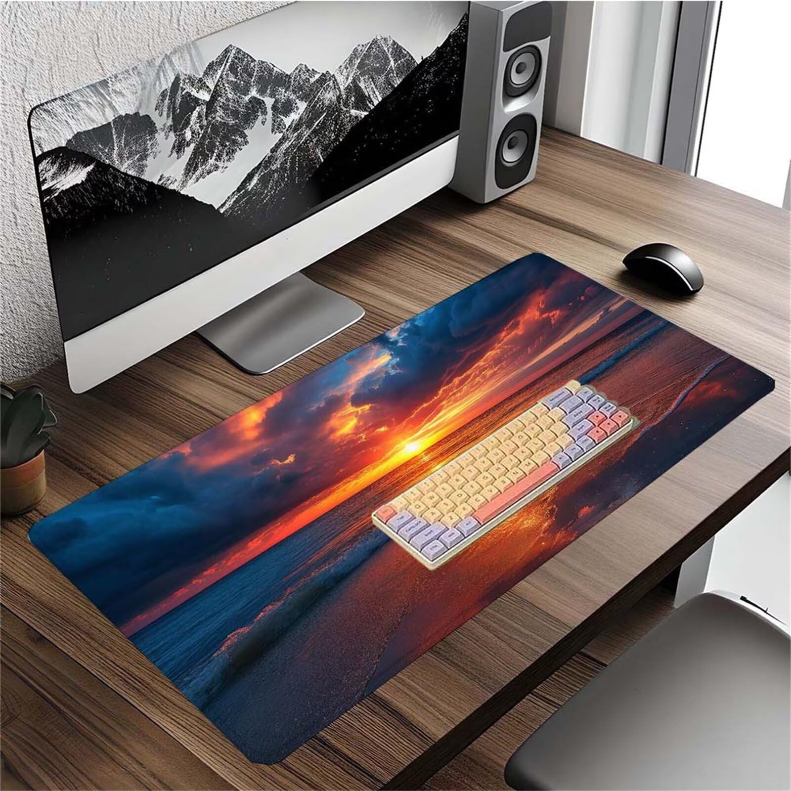 Alfombrilla Ratón Atardecer Playa Alfombrilla Ratón XXL 1400x600x3mm Mouse Pad Resiste Salpicaduras, Extendida de Gran Tamaño con Bordes Cosidos, Mejora la Precisión y la Velocidad, Duradera y-333